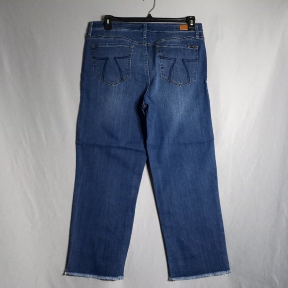 Seven7 Women's Tower Straight Cropped Frayed Hem Medium Dark Wash Jeans Size 14 - Picture 2 of 9